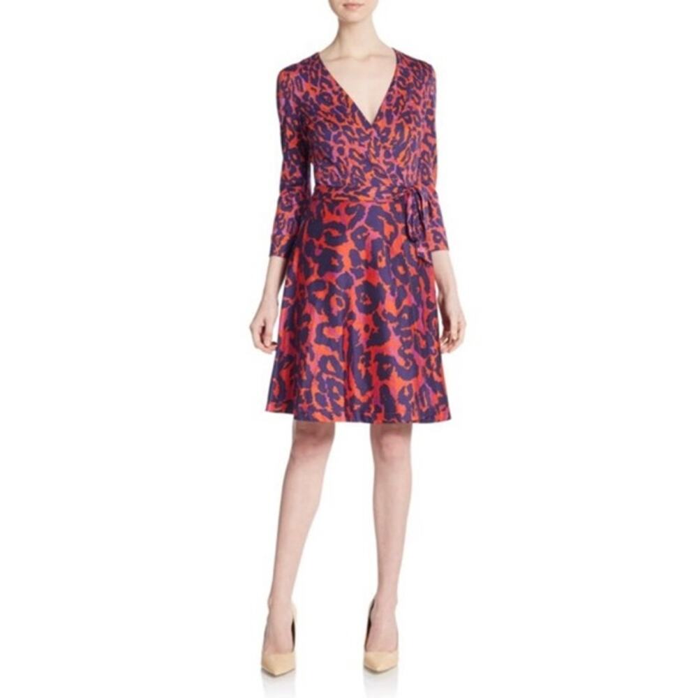 Diane Von Furstenberg Womens Leopard Print Wrap Dress 8 Luxury Designer Artsy